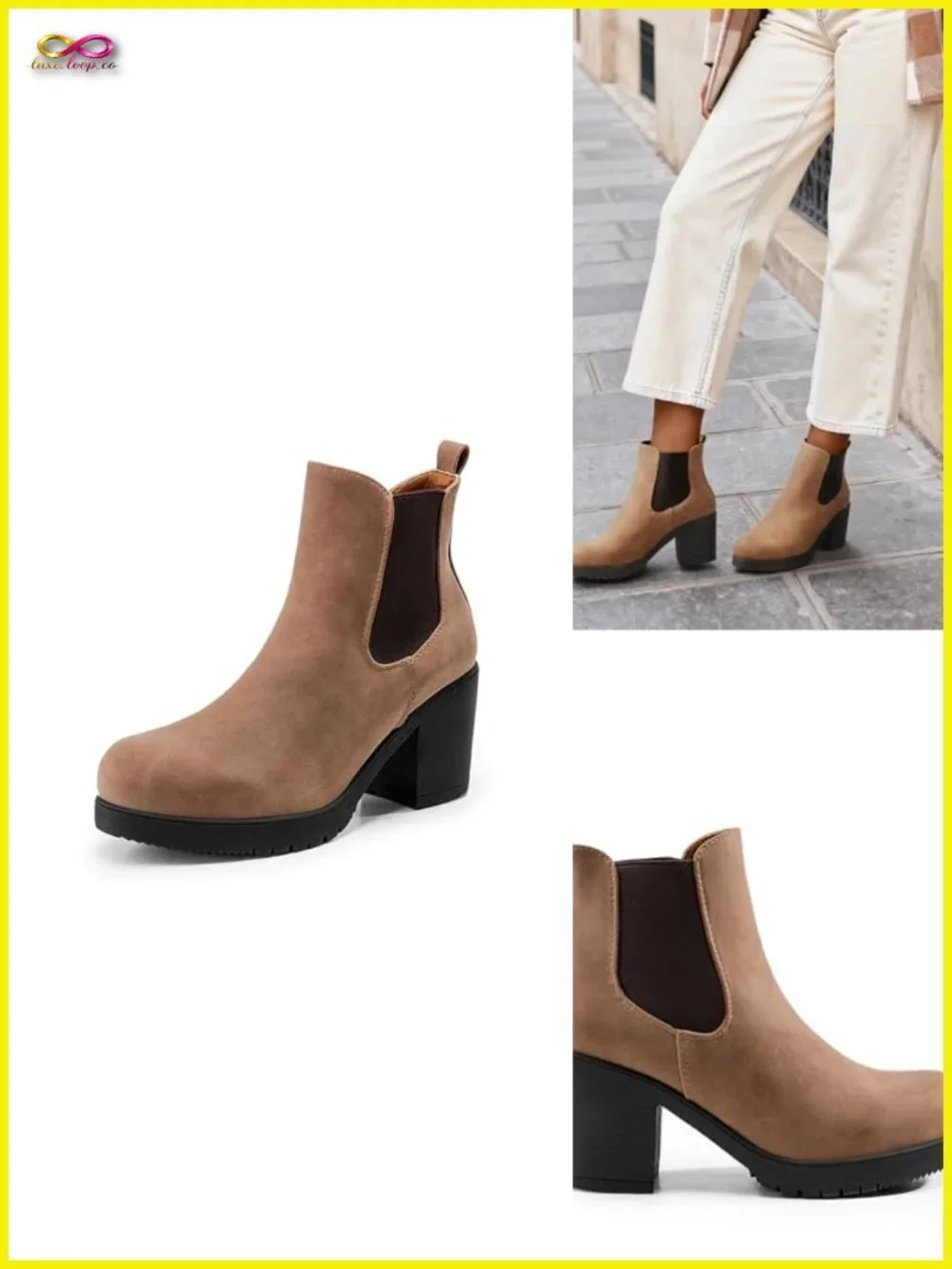 Women's High Chunky Heel Chelsea Ankle Boots Slip On Elastic Fall Heeled